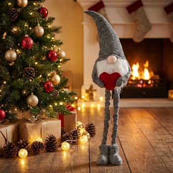 Preview: Père Noël Secret - Nain de Noël avec Jambes Extensibles - Multicolore, Polyester 60-87cm - Décoration Festive & Cadeau Idéal