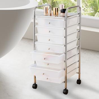Kosmetikwagen Metall mit Rollen - Multifunktionaler Rollschrank 8 PVC Schubladen weiss - Staubschutz 33x39x83cm - Bad Homeoffice Werkstatt