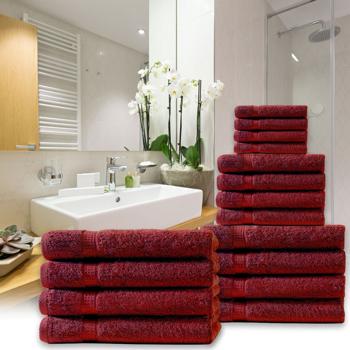 Preview: set di 4 asciugamani per gli ospiti, 100% cotone di lusso, con 2 bordi, bordeaux, 30 x 50 cm