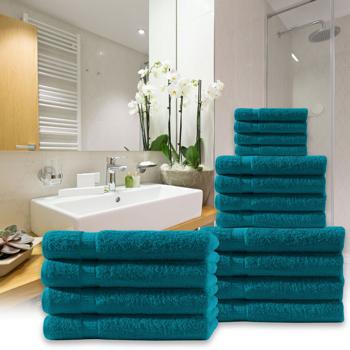 Preview: Lot de 4 serviettes de bain, 100% coton luxe, liteaux, bleu pétrole, 50 x 100 cm