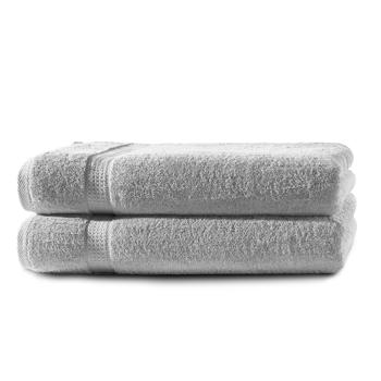 set di 2 asciugamani da doccia, 100% cotone di lusso, con 2 bordi, argento, 70 x 140 cm