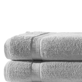 Preview: set di 2 asciugamani da doccia, 100% cotone di lusso, con 2 bordi, argento, 70 x 140 cm