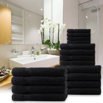 Preview: set di 4 asciugamani, 50 x 100 cm, 100% cotone di lusso, con 2 bordi, nero