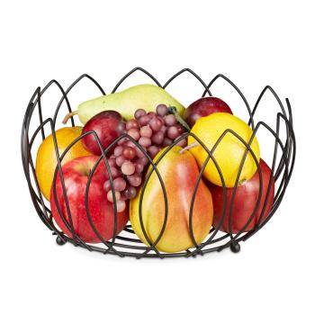 Preview: set di 2 cesti di frutta a forma di foglia, fruttiere in metallo, nero, ciascuno 13 x 27 cm