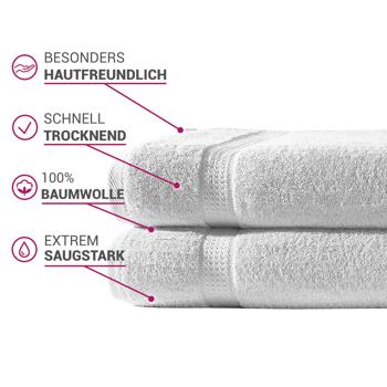 Preview: set di 2 asciugamani da doccia, 100% cotone di lusso, con 2 bordi, bianco, 70 x 140 cm