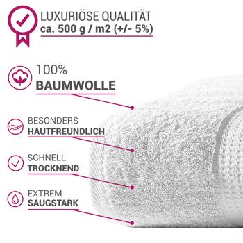 Preview: Luxuriöses Badetuch 100x150 cm - 100% Baumwolle - kuschelweich, saugstark & schnelltrocknend - Elegantes Design mit 2 Bordüren in Weiss