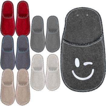 Originelles Gästefinken-Set – 5 Paar bequeme Hausschuhe mit Smiley-Aufdruck, in diversen Farben, weich, rutschfest & hygienisch für Besucher & Gäste
