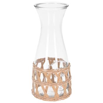Preview: Glaskaraffe 1200 ml mit Rattan – Stilvolle Wasserkaraffe für Erfrischungen – Elegante Glaskaraffe mit natürlichem Rattangeflecht – Perfektes Geschenk