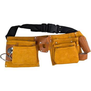 Preview: Ceinture porte-outils en cuir robuste – Tablier porte-outils avec poche à clous, porte-marteau & poches à outils – Brun – Pour artisans & projets DIY