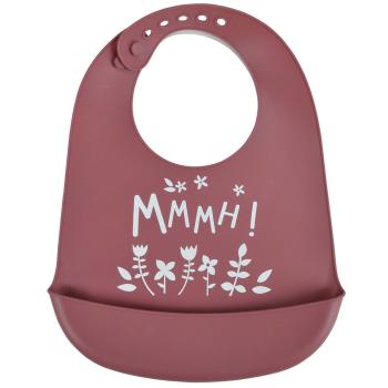 Bavoir bébé en silicone avec réceptacle, rouge, fleurs