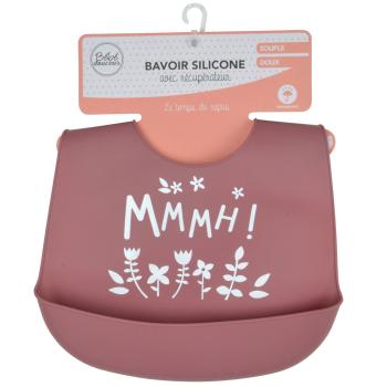 Preview: Bavoir bébé en silicone avec réceptacle, rouge, fleurs