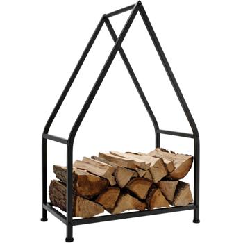 Preview: Porta legna da ardere in metallo “House“ (50x32x80cm): porta legna da ardere nero, elegante porta legna da ardere, porta legna da ardere decorativo