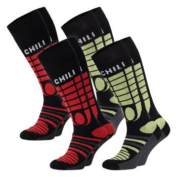 Skisocken Unisex - Gepolsterte Funktionszonen gegen Blasenbildung & für warme Füsse - Atmungsaktiv Gr. 39-42 - Schwarz/Grün aus Baumwolle & Polyester