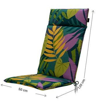 Preview: Komfortable Hochlehner-Auflage, Blätterdesign grün, 120 x 50 cm, Gartenstuhl-Kissen für Entspannung, Stilvoll & langlebig