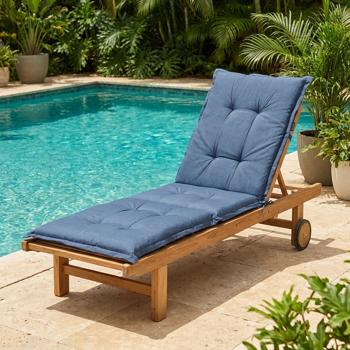 Preview: Coussin pour transat – Garnissage doux et confortable, cobalt, 200 x 65 cm – Protection UV, liens & sangle – Pour jardin, balcon, chaise longue, bain de soleil