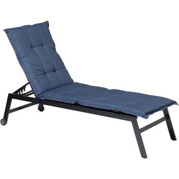Preview: 2er-Set Liegen-Auflage - Weiche, komfortable Polsterung, kobalt, 200x65 cm - UV-Schutz, Bindebänder & Riemen - Für Garten, Balkon, Liegestuhl, Sonnenliege