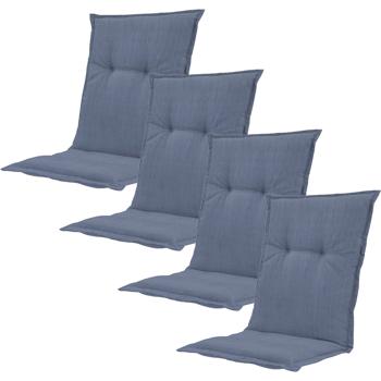 Lot de 4 coussins pour chaise de jardin dossier bas – garnissage doux et confortable, bleu cobalt, 105 x 50 cm – protection UV, avec liens et sangle, coussin rembourré dossier bas