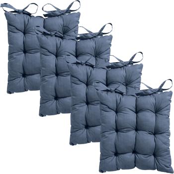 Lot de 4 coussins de chaise matelassés 46 x 46 cm cobalt – Coussins d’assise confortables pour chaises de cuisine et de jardin – Épaisseur 8 cm – Protection UV – Avec liens de fixation
