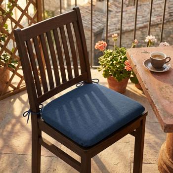 Preview: 2er-Set Stuhlkissen 46x48 cm Kobalt-Blau - Bequeme Sitzkissen für Esszimmer & Gartenstühle - 4,5 cm Dicke - UV-Schutz - Mit Befestigungsbändern - SG-20 Füllung