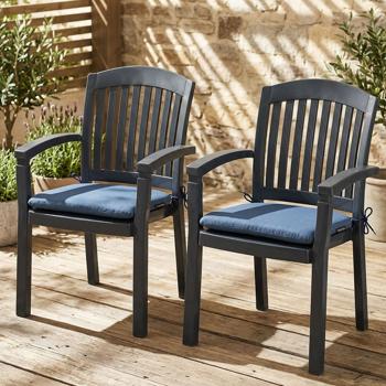 Preview: 4er-Set Stuhlkissen 46x48 cm Kobalt-Blau - Bequeme Sitzkissen für Esszimmer & Gartenstühle - 4,5 cm Dicke - UV-Schutz - Mit Befestigungsbändern - SG-20 Füllung