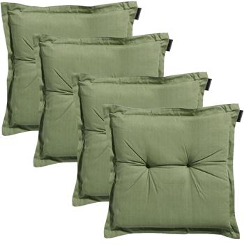 Lot de 4 coussins de jardin 50x50 cm verts – Coussins de chaise 7 cm d’épaisseur avec protection UV – Garnissage confortable SG-20 – Design moderne sans liens – Mélange coton