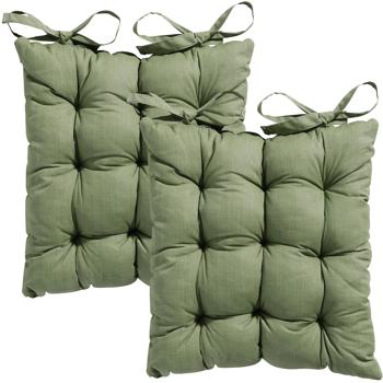 Lot de 2 coussins de chaise matelassés 46x46 cm vert – Coussins confortables pour chaises de cuisine et de jardin – 8 cm d’épaisseur – Protection UV – Avec liens de fixation