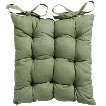 Preview: Lot de 2 coussins de chaise matelassés 46x46 cm vert – Coussins confortables pour chaises de cuisine et de jardin – 8 cm d’épaisseur – Protection UV – Avec liens de fixation