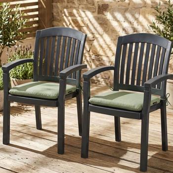 Set de 2 coussins de chaise 46x48 cm vert – Coussins d’assise confortables pour chaises de salle à manger et de jardin – Épaisseur 4,5 cm – Protection UV – Avec liens de fixation – Garnissage SG-20