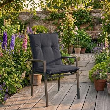 Preview: 2er-Set Gartenstuhlkissen Niederlehner - Weiche, komfortable Polsterung, schwarz, 105x50cm - UV-Schutz, mit Bindebändern & Riemen, Niederlehner Polster