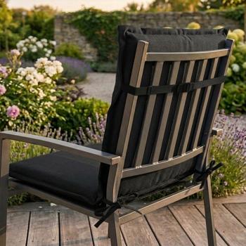 Preview: 2er-Set Gartenstuhlkissen Niederlehner - Weiche, komfortable Polsterung, schwarz, 105x50cm - UV-Schutz, mit Bindebändern & Riemen, Niederlehner Polster
