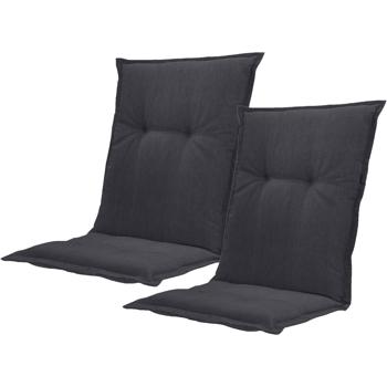 Set da 2 cuscini per sedia da giardino schienale basso – Imbottitura morbida e confortevole, nero, 105 x 50 cm – Protezione UV, con lacci e cinghia, imbottitura schienale basso