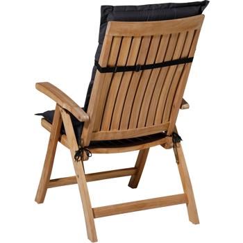 Preview: Gartenstuhlkissen Hochlehner - Weiche, komfortable Polsterung, schwarz, 123x50cm - UV-Schutz, mit Bindebändern & Riemen, Hochlehner Polster