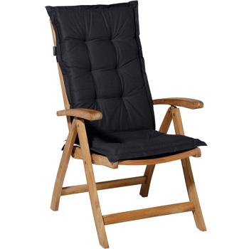 Preview: 4er-Set Gartenstuhlkissen Hochlehner - Weiche, komfortable Polsterung, schwarz, 123x50cm - UV-Schutz, mit Bändern & Riemen, Hochlehner Polster