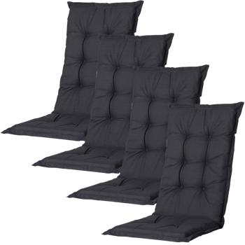 4er-Set Gartenstuhlkissen Hochlehner - Weiche, komfortable Polsterung, schwarz, 123x50cm - UV-Schutz, mit Bändern & Riemen, Hochlehner Polster