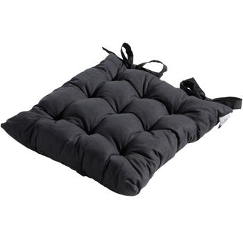 Preview: Coussin de chaise matelassé 46x46 cm noir – Coussins d’assise confortables pour chaises de cuisine et de jardin – Épaisseur 8 cm – Protection UV – Avec liens de fixation