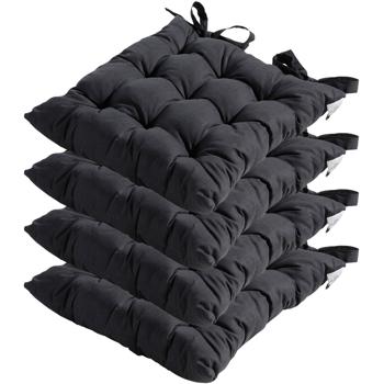 Set di 4 cuscini sedia trapuntati 46 x 46 cm nero – Comodi cuscini seduta per sedie da cucina e da giardino – Spessore 8 cm – Protezione UV – Con laccetti di fissaggio