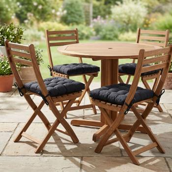 Preview: Lot de 4 coussins de chaise matelassés 46 x 46 cm noir – Coussins d’assise confortables pour chaises de cuisine et de jardin – Épaisseur 8 cm – Protection UV – Avec liens de fixation