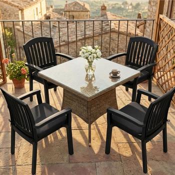 Set di 4 cuscini per sedia 46x48 cm nero – comodi cuscini seduta per sedie da pranzo e da giardino – spessore 4,5 cm – protezione UV – con fettucce di fissaggio – imbottitura SG-20