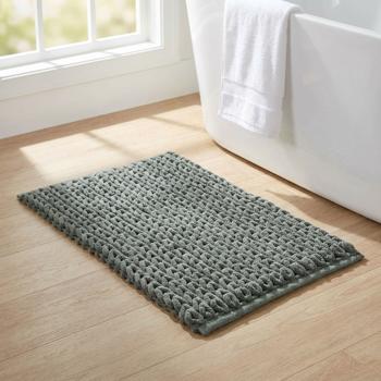 Tapis de bain premium 80x50 cm vert cèdre – tapis de douche moelleux au look tricot en relief – tapis de bain antidérapant en mélange de coton