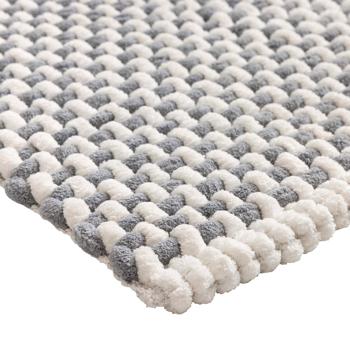 Preview: Tapis de bain 80x50 cm gris-blanc - tapis de douche doux en tissu chenille au look tricot - tapis de bain antiglisse avec part de coton
