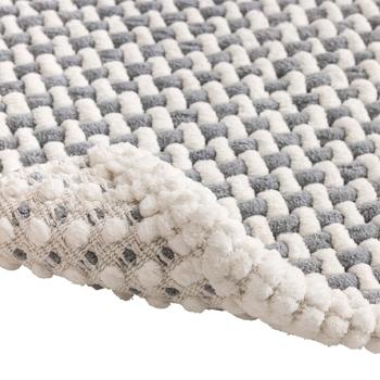 Preview: Tapis de bain 80x50 cm gris-blanc - tapis de douche doux en tissu chenille au look tricot - tapis de bain antiglisse avec part de coton