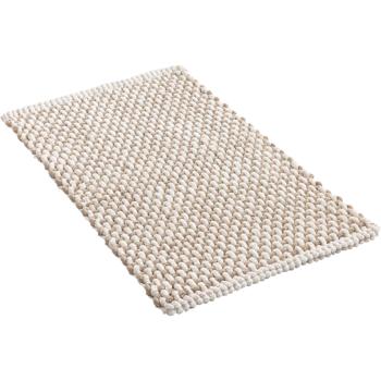 Preview: Tapis de bain 80x50 cm beige-blanc – tapis de douche doux en chenille aspect tricot – tapis de salle de bain antidérapant avec part de coton