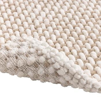 Preview: Tapis de bain 80x50 cm beige-blanc – tapis de douche doux en chenille aspect tricot – tapis de salle de bain antidérapant avec part de coton