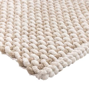 Preview: Tapis de bain 80x50 cm beige-blanc – tapis de douche doux en chenille aspect tricot – tapis de salle de bain antidérapant avec part de coton