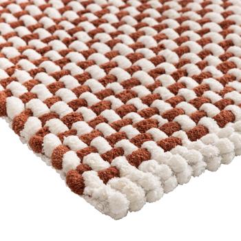 Preview: Tapis de bain 80x50 cm terracotta-blanc – tapis de douche doux en chenille au look tricot – tapis de bain antidérapant avec part de coton