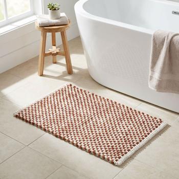 Tapis de bain 80x50 cm terracotta-blanc – tapis de douche doux en chenille au look tricot – tapis de bain antidérapant avec part de coton
