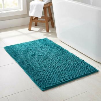 Tapis de salle de bains moelleux 75x45 cm vert émeraude – tapis de douche antidérapant avec texture en microfibre douce