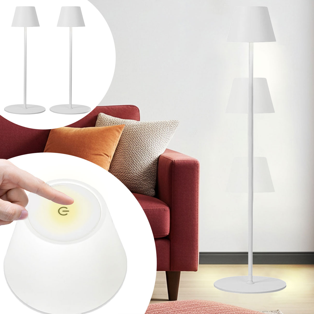 2er-Set Höhenverstellbare LED-Stehlampe, dimmbar, weiss, 50 /90/130 cm