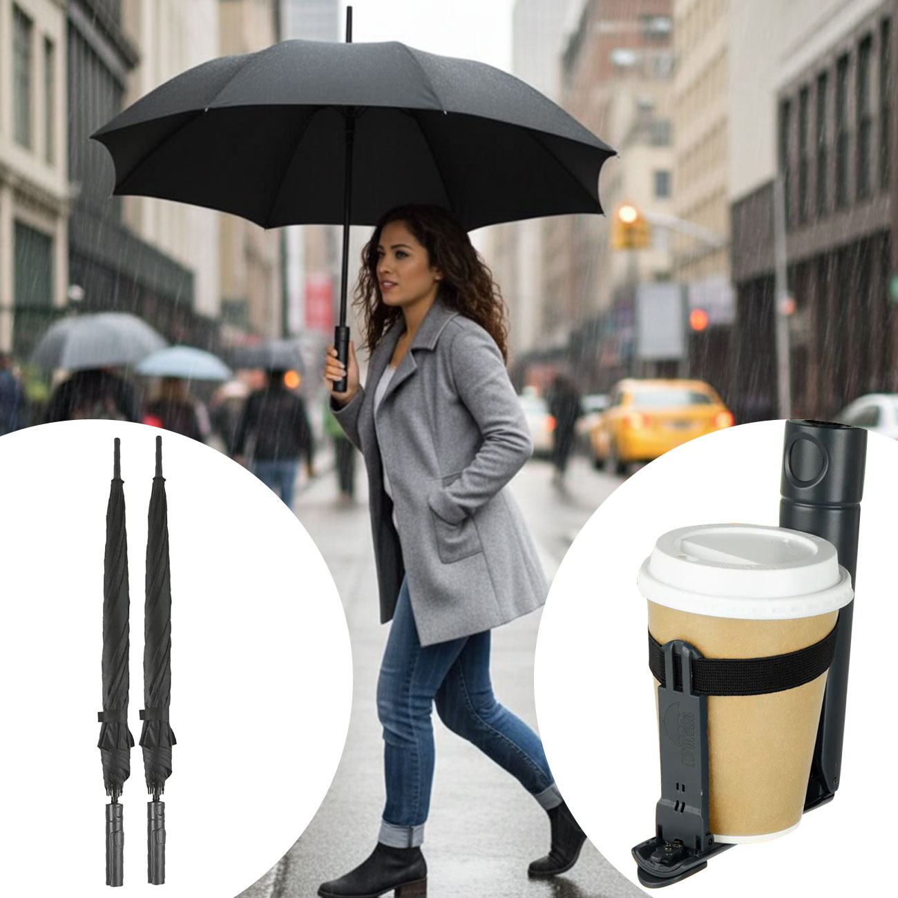 2er-Set Cupbrella Automatik Regenschirm mit Becherhalter