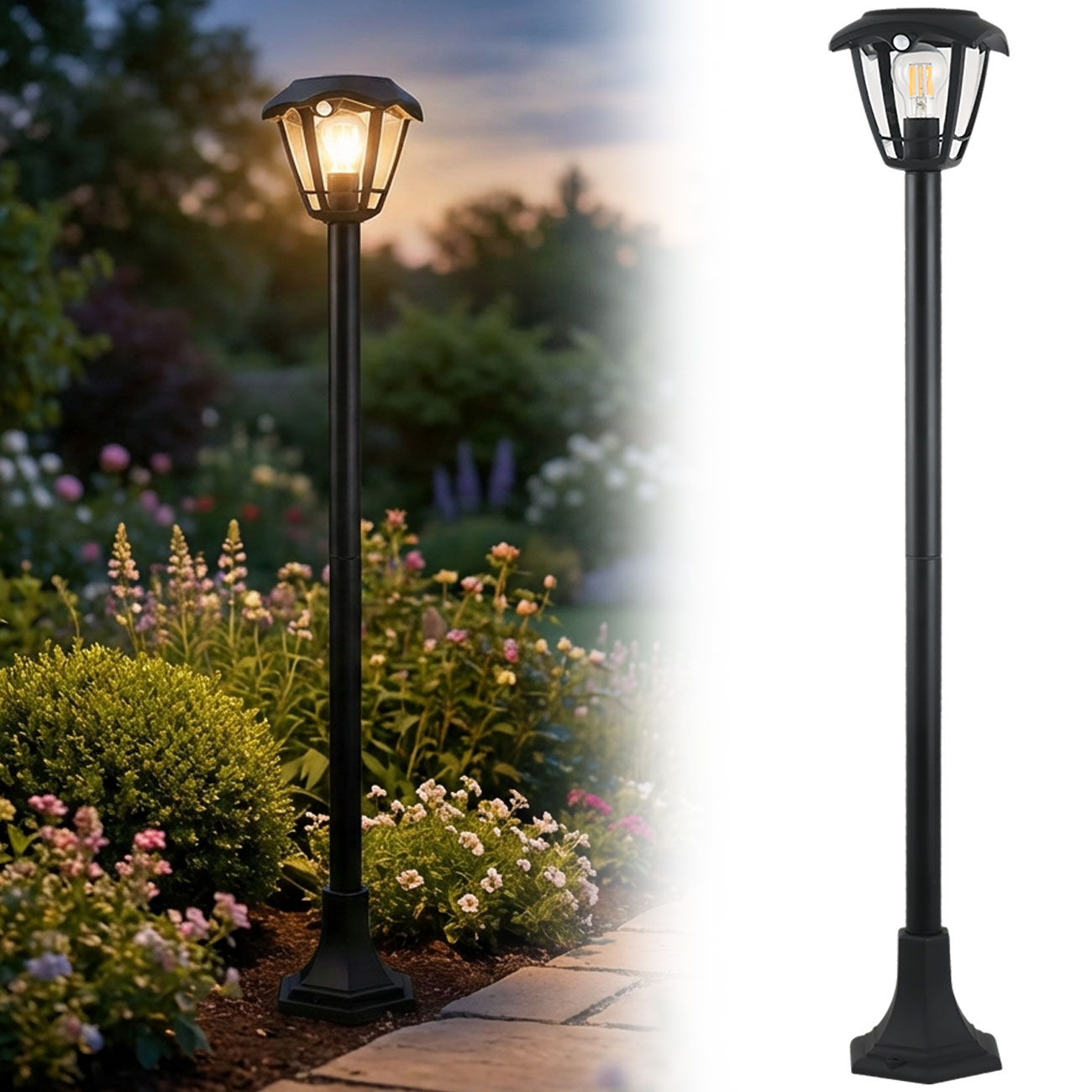 Solar Gartenlampe mit Bewegungsmelder, 16,6 x 16,6 x 111,5 cm